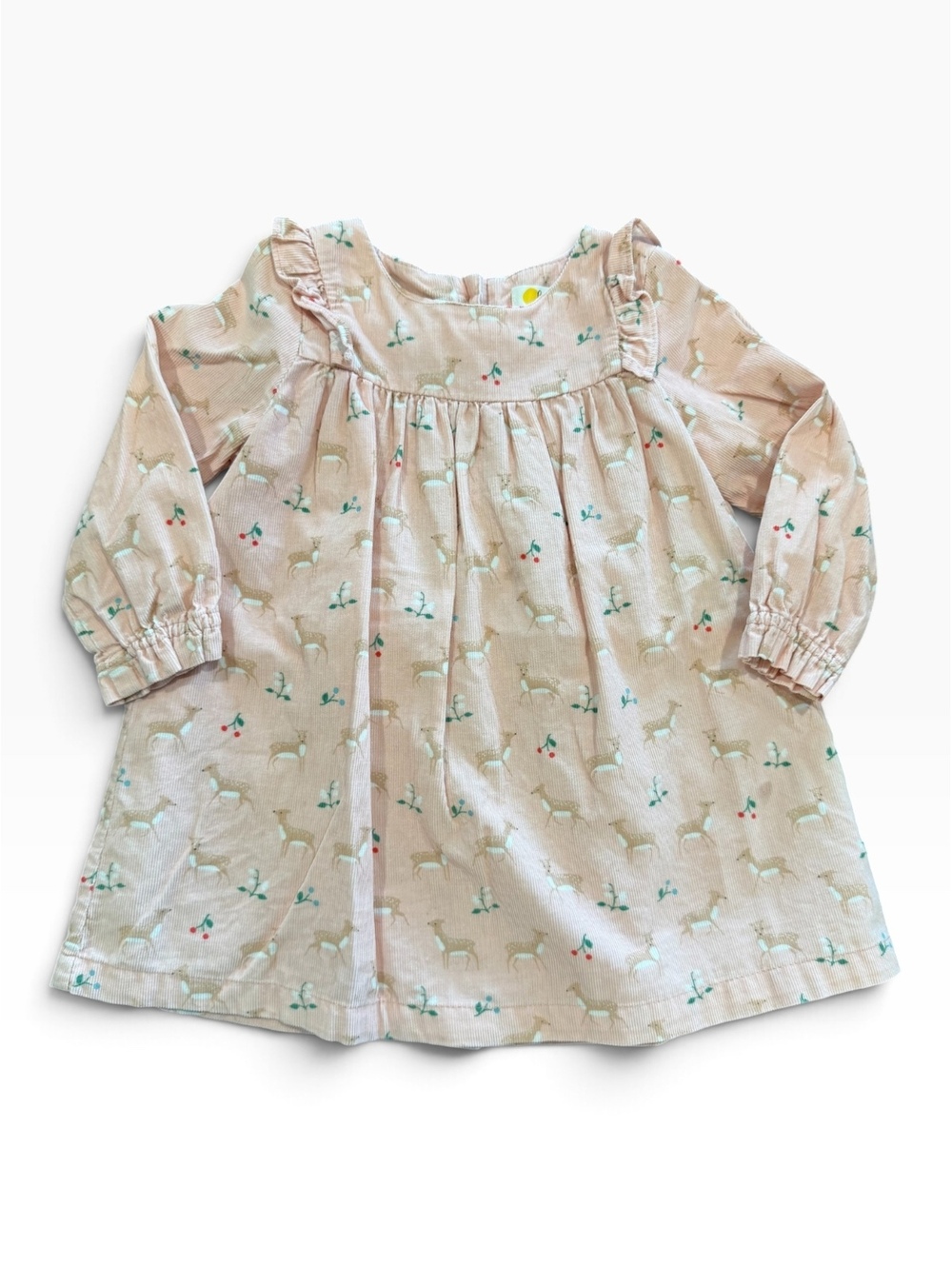 Baby Boden Girls' Pink Long Sleeve Dress with Deer Print Size 6-12 Months